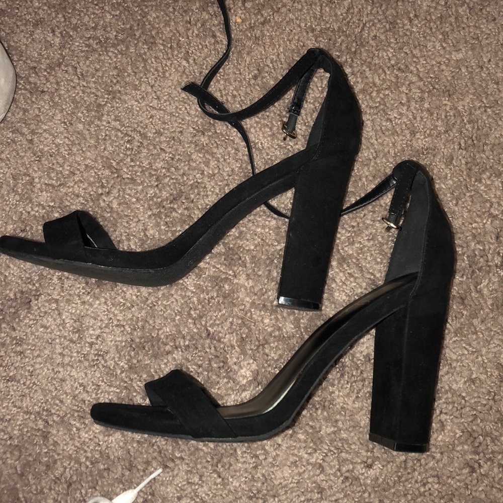 Black strap block heels